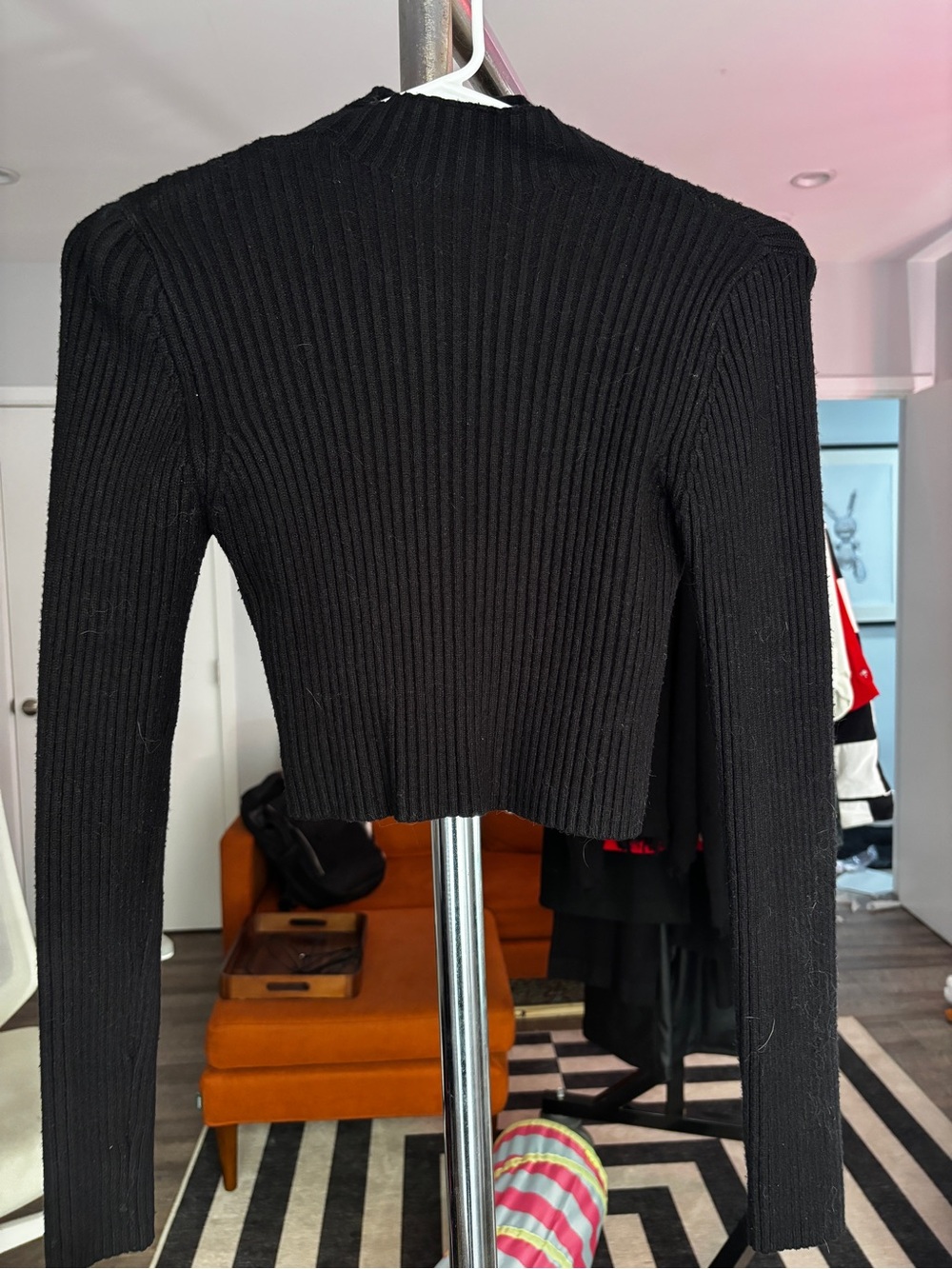 Zara Black Ribbed Long-Sleeve Crop Sweater